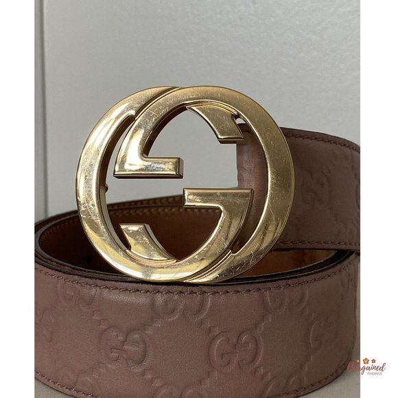Authentic Gucci Pink Guccissima Leather Gold Interlocking G Buckle Belt 80/32 - Picture 2 of 12